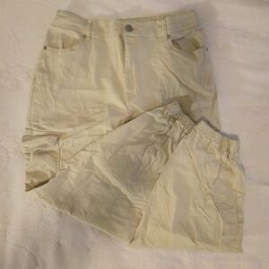 d. jeans Light Beige Wide-Leg Cargo Parachute Trousers Cargo Pocket Size 12